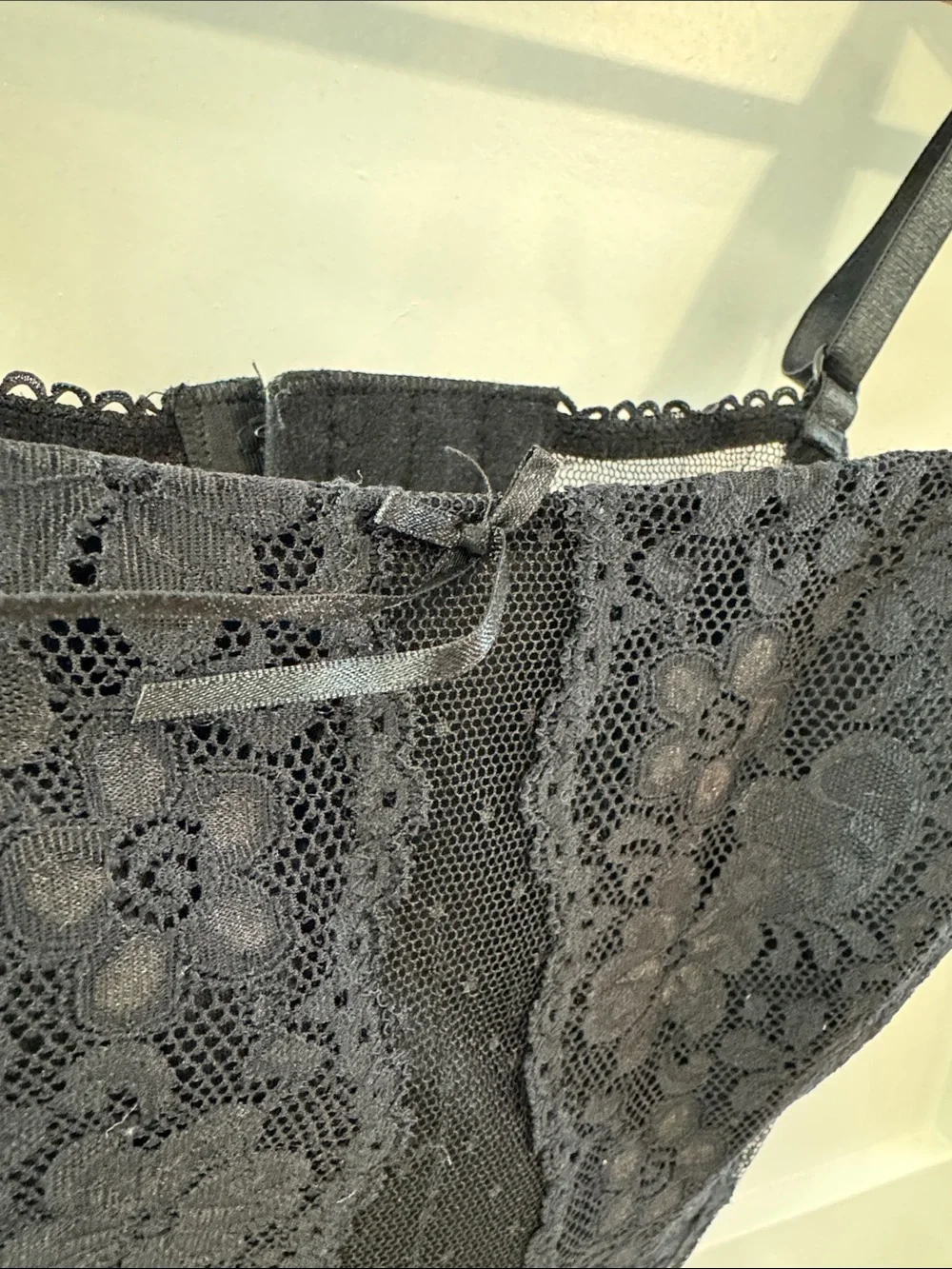 Black Lace Bustier Cami Corset Top Mesh Size Medium‎